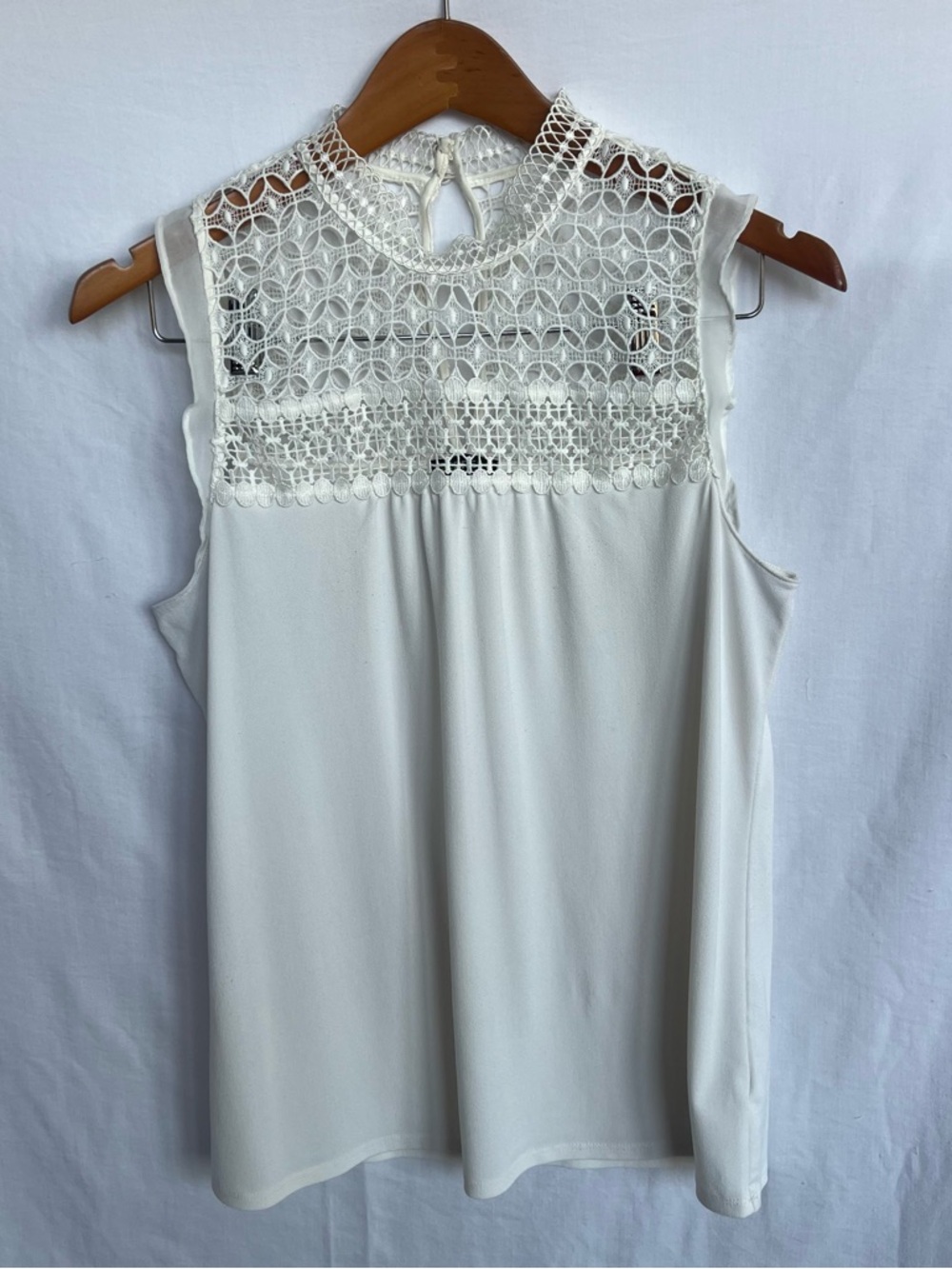 Express Ivory Crochet Yoke Sleeveless Top